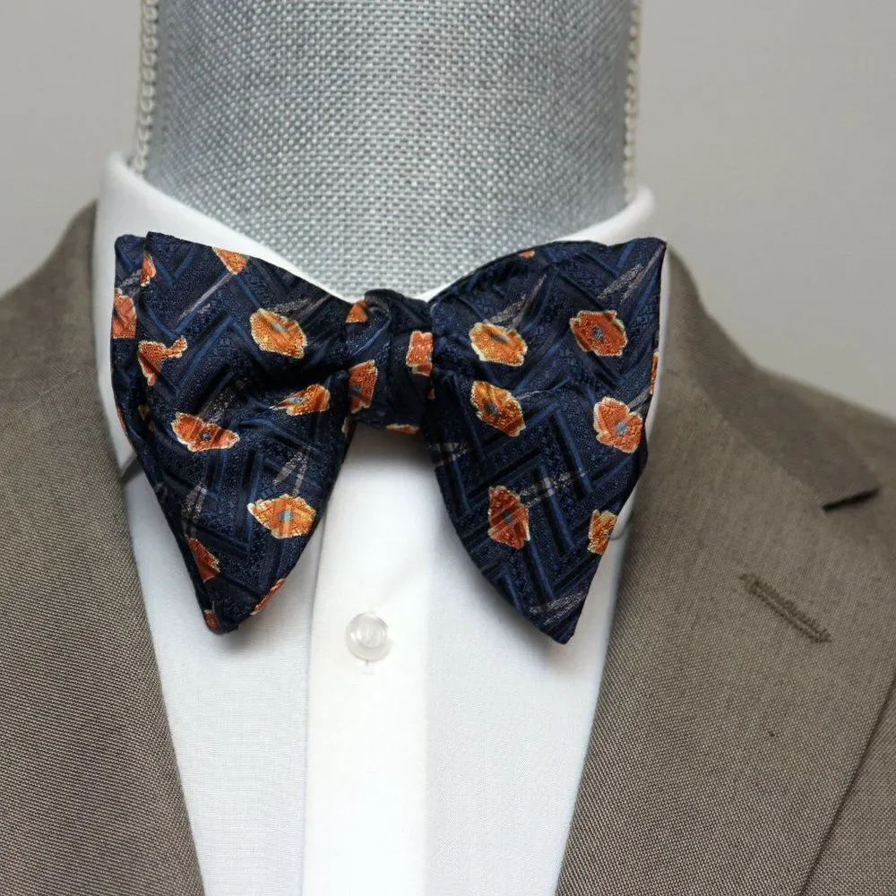 Men's Self-tied Bow Tie 100%Silk‎ Big Butterfly S632 Orange Poppies